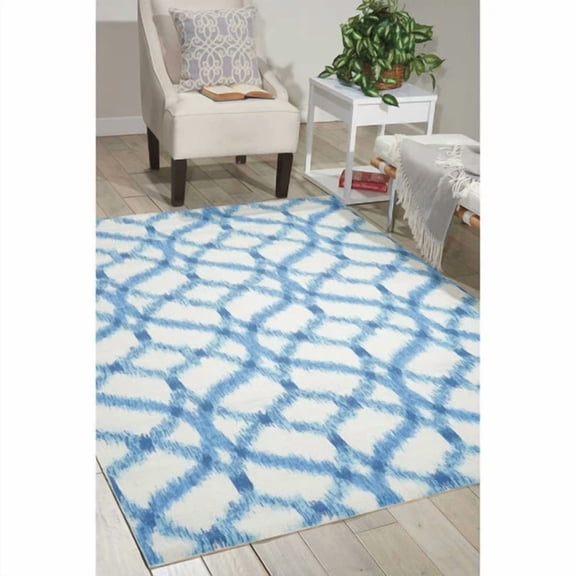 Naples Trellis Ikat Aegean Indoor/ Outdoor Area Rug by Blue 5'3" Square