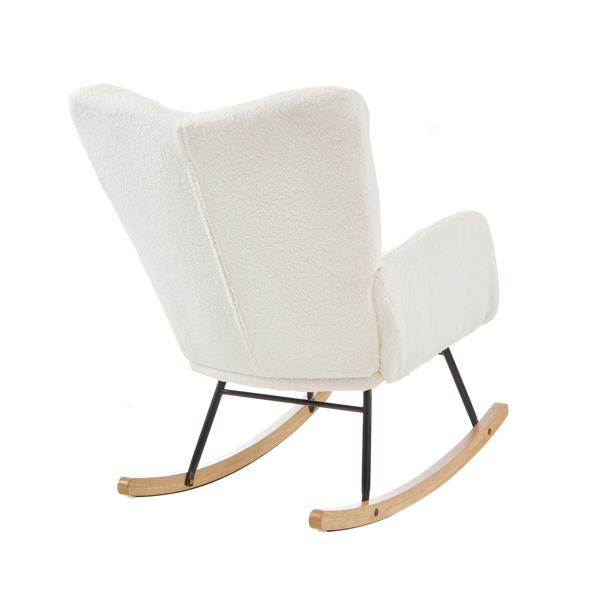 Miekor Furniture Glider Chair for Living Room Tufted Upholstered Teddy Fabric Rocking Chair with Metal Frame Accent Chair Ivory White No3898