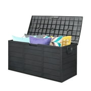 75GAL Outdoor Storage Box, Metal Deck Box on Wheels Waterproof, Large Patio Lockable Storage Bin for Outside Cushions, Pool Accessories, Throw Pillows, Garden Tools, Black