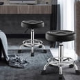 thumbnail image 6 of Happydeer Round Rolling Stool Chair, PU Leather Height Adjustable Shop Stool Swivel Beauty Stool, without Backrest, Black Stools with Wheels for Drafting Work SPA Salon Office, 6 of 10