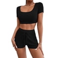 thumbnail image 2 of FUNUONY Womens Workout Sets 2 Piece - Seamless Yoga Outfits Shorts and Crop Top Matching Gym Athletic Clothing Set Two Piece Summer Outfits 2 Piece Sets Suspender Shorts Suit Yoga Sports Suit Black L, 2 of 6
