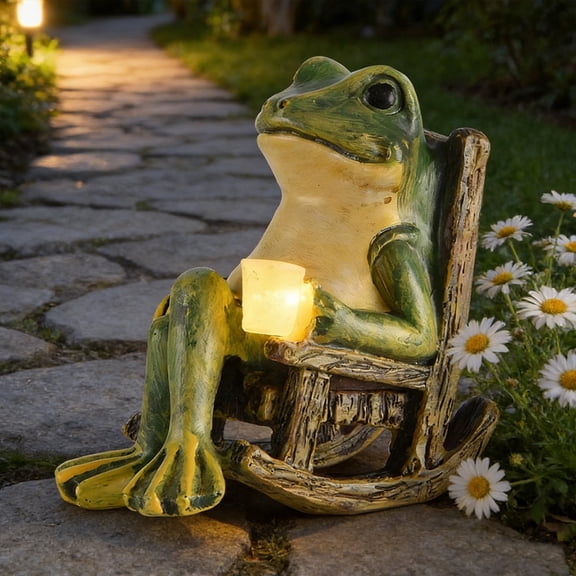 Solar Frog Night Light Waterproof Resin Garden Statue LED Patio Balcony Lawn Accent Outdoor Yard Ornament for Window Sill Porch Tabletop Decoration
