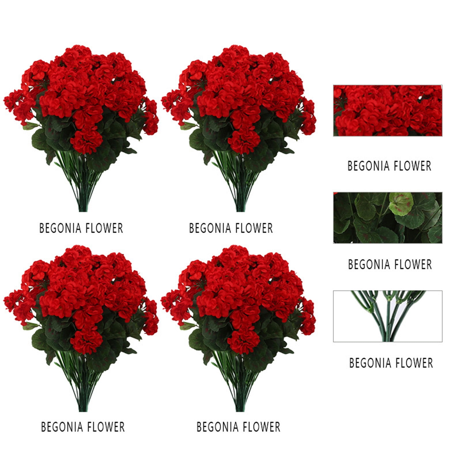 Yoziaaoa 8 pcs Artificial Geranium Flowers for Outdoors Silk Geraniums Flowers Outdoor Red Fake Geranium Bush Faux Flowers Geraniums for Outdoor Decor Indoor Garden Patio Table Centerpiece