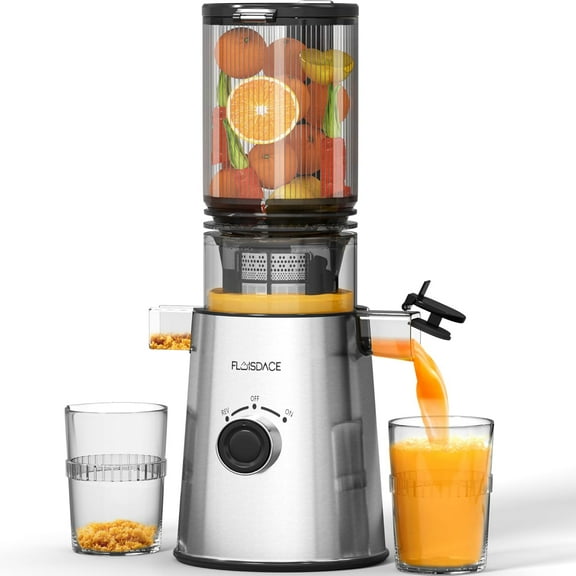 Cofiyard Cold Press Juicer, Slow Masticating Juicer Machines with 5" Feeding Chute Fit Whole Fruits&Vegetables, Stainless Steel Slow Masticating Juicer Easy to Clean, 99.6% Juice Purity, 1.5L
