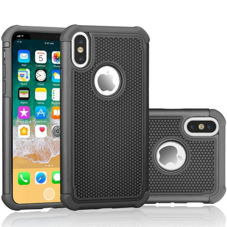 iPhone X Case, iPhone X Sturdy Case, Tekcoo [Tmajor] Shock Absorbing [Black] Rubber Silicone & Plastic Scratch Resistant Bumper Grip Rugged Hard Cases Cover For Apple iPhone X (5.8 inch)