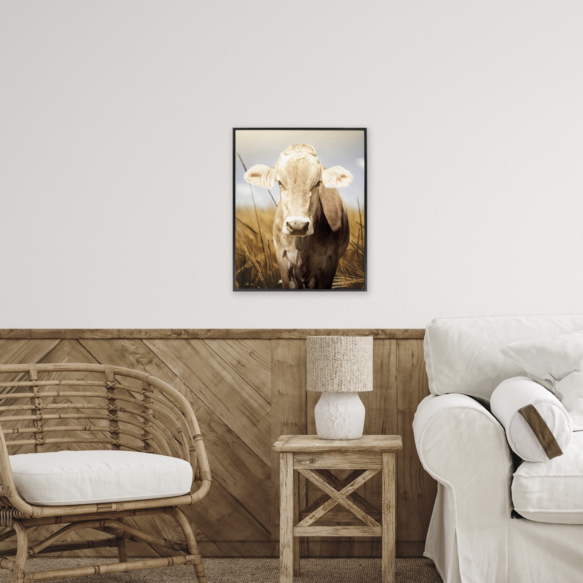 Stupell Industries Simple Belle Cow Portrait Black Framed Giclee Art, design by Marcus Prime