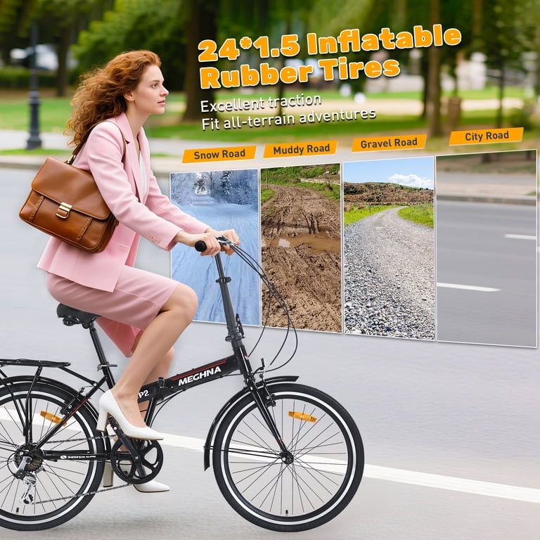 Zukka 24 inch Folding Bike for Adults, 7 Speed Shimano Gears