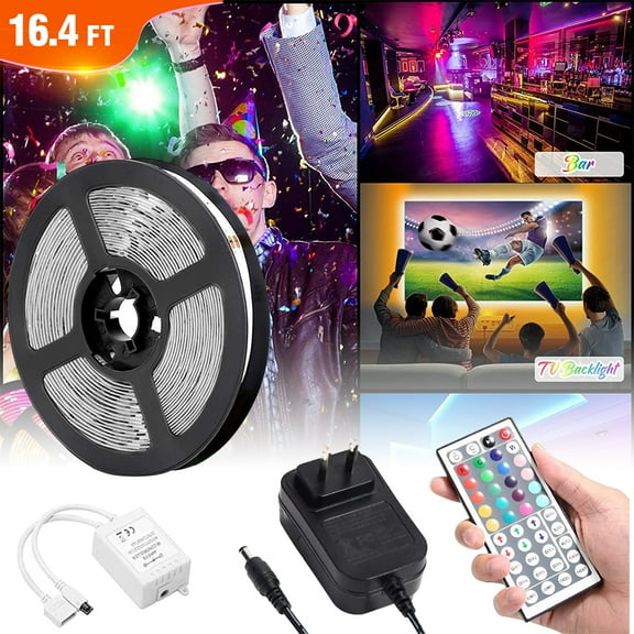 16.4ft RGB LED Light Strip SMD5050 LED Tape Lights, Flexible Color Changing LED Strip Lights with Remote Controller and 12V Power Supply for Home, Bedroom, Kitchen