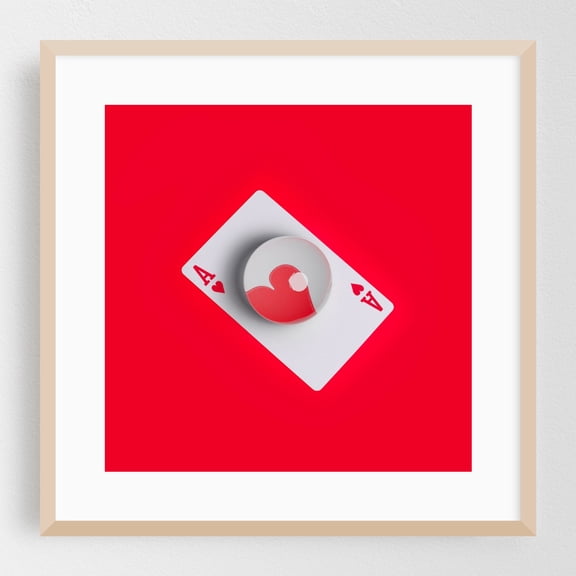 Big heart - Mixed Media Pop Art Modern Art Minimalist Geometric Abstract Oak Framed Wall Art Print 20 x 20 inches