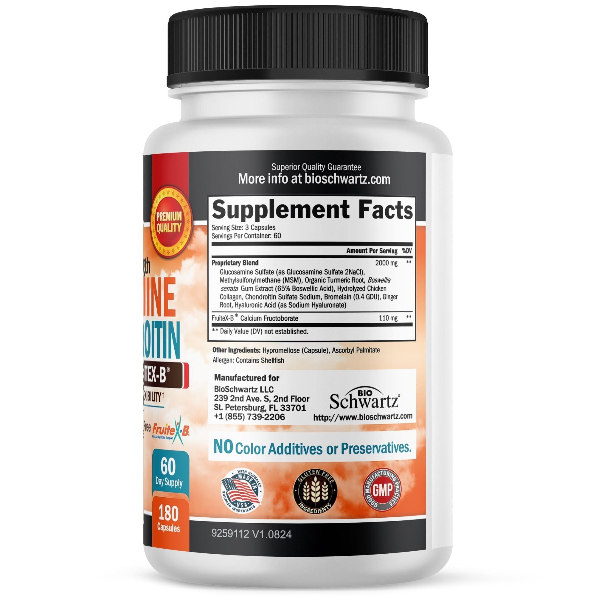 BioSchwartz Glucosamine MSM & Chondroitin Joint Support Supplement, 180 Capsules