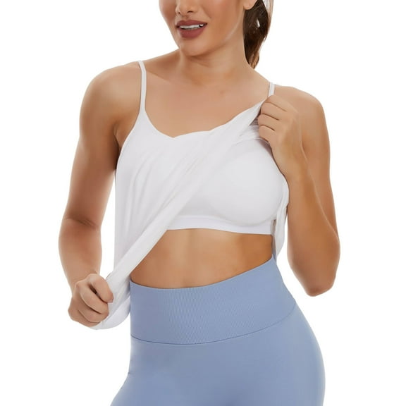 COMFREE Women's Camisole with Built in Bra Plus Size Tank Top Cami Flowy Casual Tops with Adjustable Strap