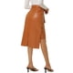 thumbnail image 3 of Falda de cuero con cinturón y decoración de botón de nudo de cintura alta y bajo asimétrico para mujer Chic Inspire M Caramelo, 3 of 6