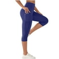 thumbnail image 2 of Olyvenn Capri Leggings for Women with Pockets High Waisted Gym Yoga Pants Running Tights Tummy Control Workout Leggings Navy S, 2 of 5