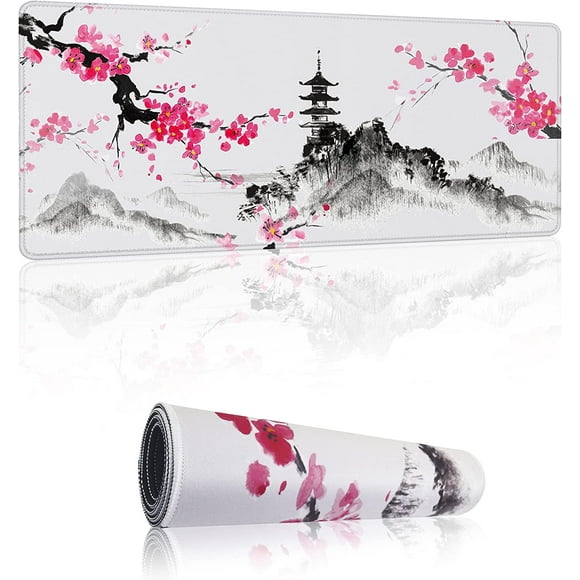Tapis de Souris TTG Fleur de Cerisier Japonais Tapis de Souris de Jeu Étendu Grand Tapis de Bureau 31,06 Pouces x 11,8 Pouces Clavier Ordinateur Portable Tapis de Souris pour Maison Bureau Travail de Jeu