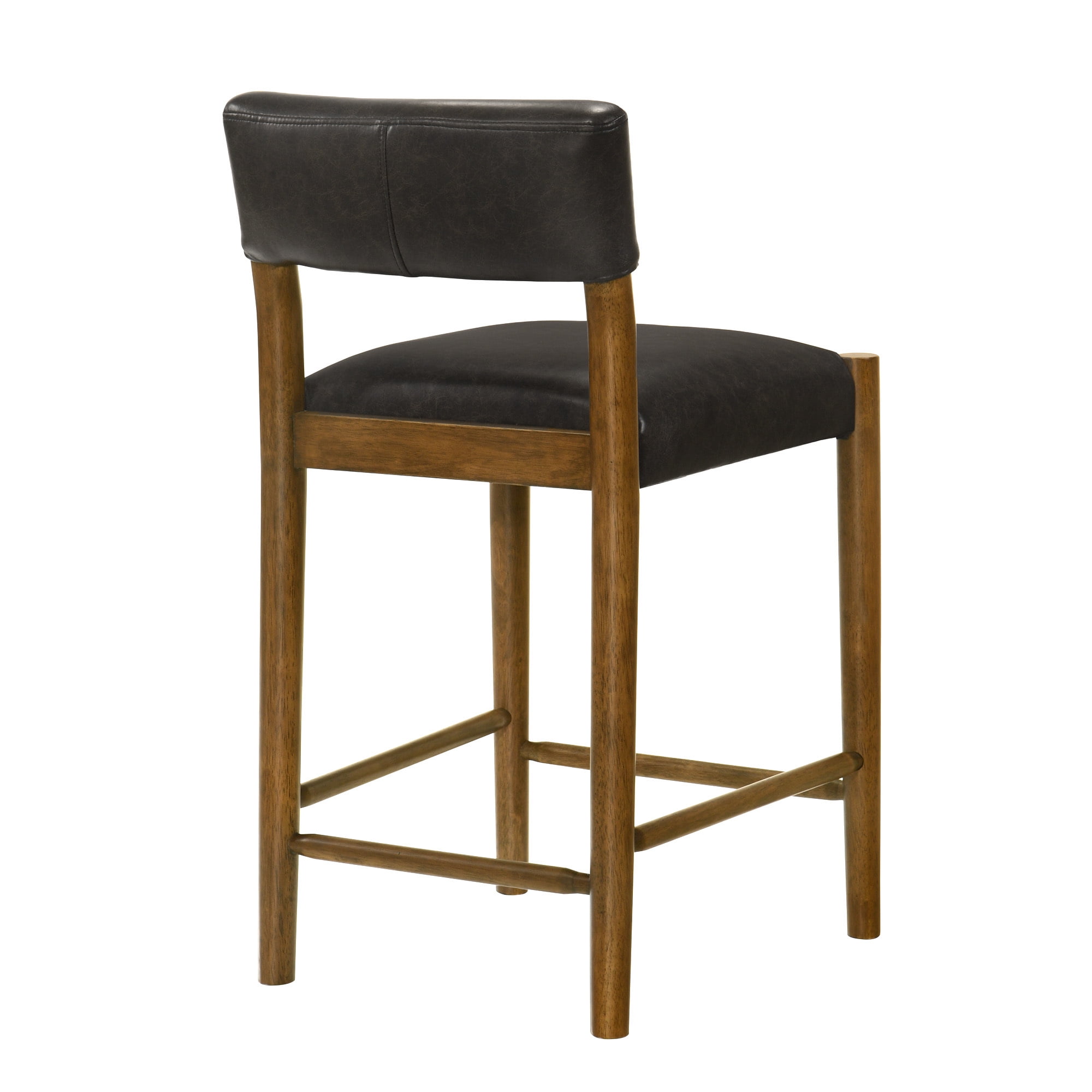 Bennet Modern Wood Counter Height Kitchen Bar Stool in Natural Finish with Black Faux Leather Upholstered Seat - Set of 6