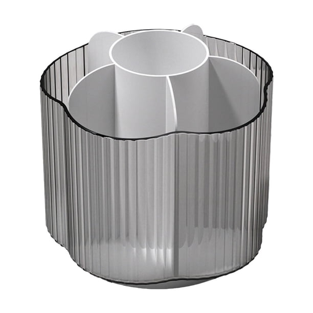 Organizador giratorio de cosméticos con compartimentos, tapa transparente, soporte para brochas de maquillaje, soporte para lápiz labial, organizador de artículos de papelería para el hogar y viajes,