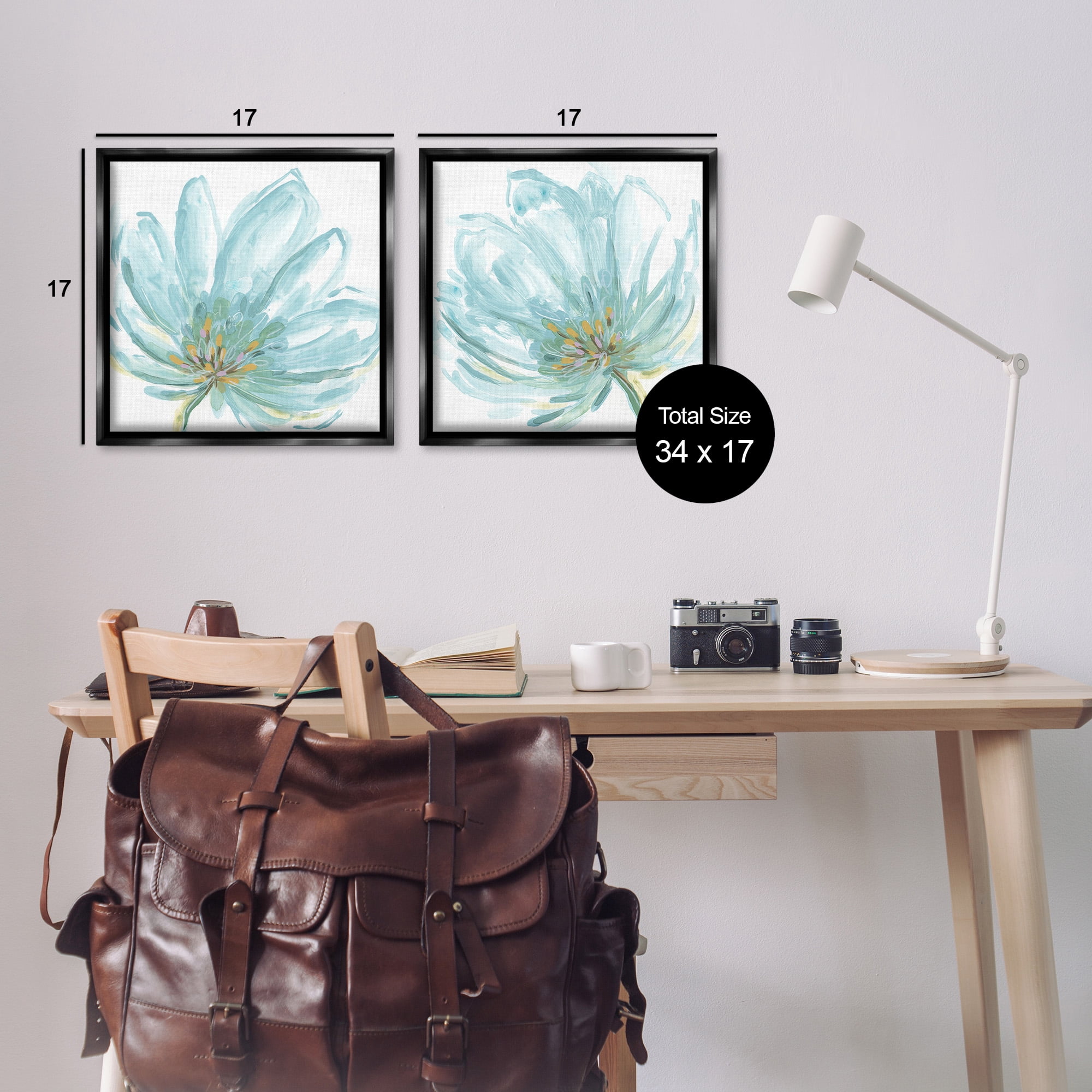Stupell Industries Blue Blossoms on White Botanical & Floral Painting Black Floater Framed Canvas Art Print Wall Art, 18 x 18, Set of 2