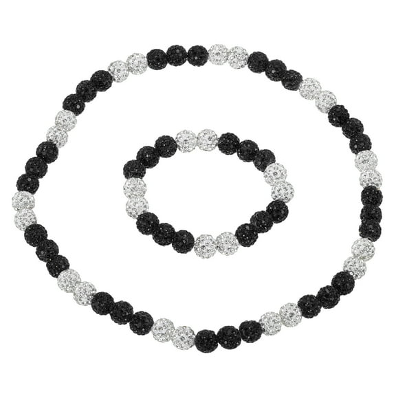 Uxcell Baseball Necklace Bracelet Set, 18" Baseball Necklace 7.5"  Bracelet Glitter Ice Collection Rhinestone Inspired Bead for Men Women Players Gifts(Black White, Pack of 2)