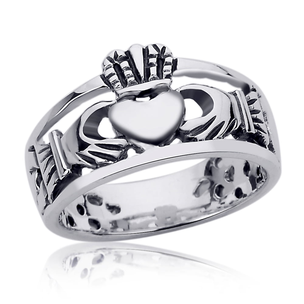 Pristine J Men's Sterling Silver 12mm Claddagh Celtic Ring Engagement