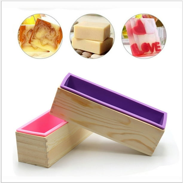 Molde de silicona Tusi de 1,2 kg + caja de madera Molde de jabón hecho a mano Molde rectangular para tostadas de 1200 g Molde de yeso para velas