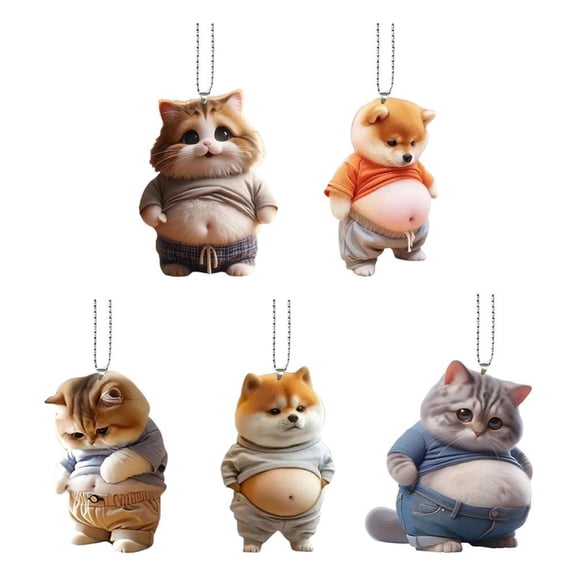 QHUDLV Cute Fat Cat Car Ornament,Acrylic Hanging Decoration,Rearview Mirror Charm