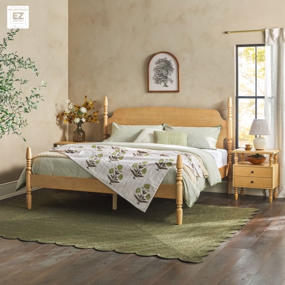 Walker Edison Vivienne Easy Assembly 3-Piece Solid Wood Bedroom Set with King Bed Frame and Two 2-Drawer Nightstands - Natural