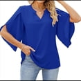thumbnail image 2 of Blusa Holgada de con Cuello en V y Mangas 3/4 con Volantes para Mujer, Azul Oscuro, Talla XXL, 2 of 7