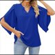 thumbnail image 2 of Blusa Holgada de con Cuello en V y Mangas 3/4 con Volantes para Mujer, Azul Oscuro, Talla M, 2 of 7