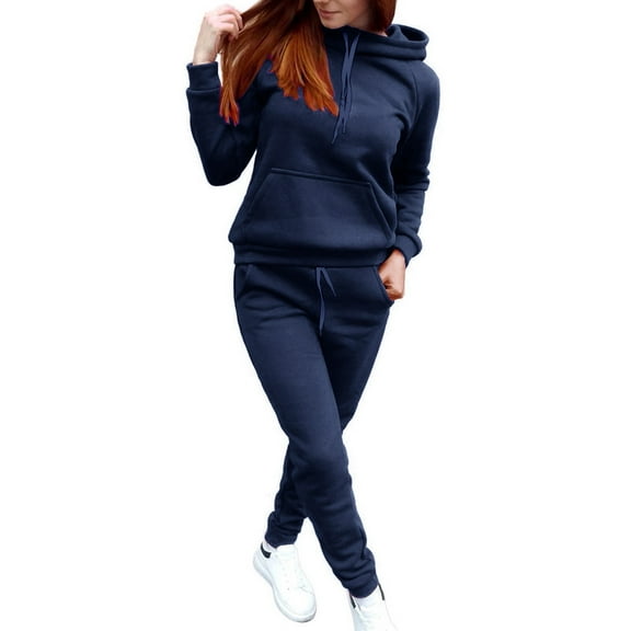 MSJUHEG track suits for women set,petite lounge sets for women,jogger sets for women 2 piece,Fleece With Hat Sports Suit Women,travel outfits for women,jogging suits for women Dark Blue L