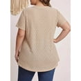 thumbnail image 2 of Cuteduck Womens Plus Size Short Sleeve Henley V-Neck Button Top Lace Textured Blouse 1X-5X, 2 of 9
