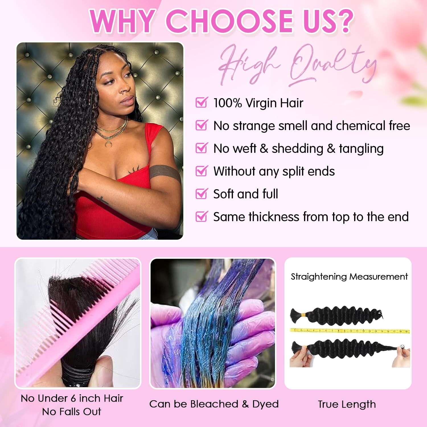 Human Braiding Hair for Boho Braids 20 Inch 110g 2 Bundles/Pack Deep Wave Boho Hair for Braiding 12A Curly 100% Unprocessed Brazilian Virgin Hair Extensions No Weft Knotless Bulk Braids