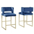 thumbnail image 2 of Lynx Blue Velvet Bar Stools in Gold (Set of 2), 2 of 5