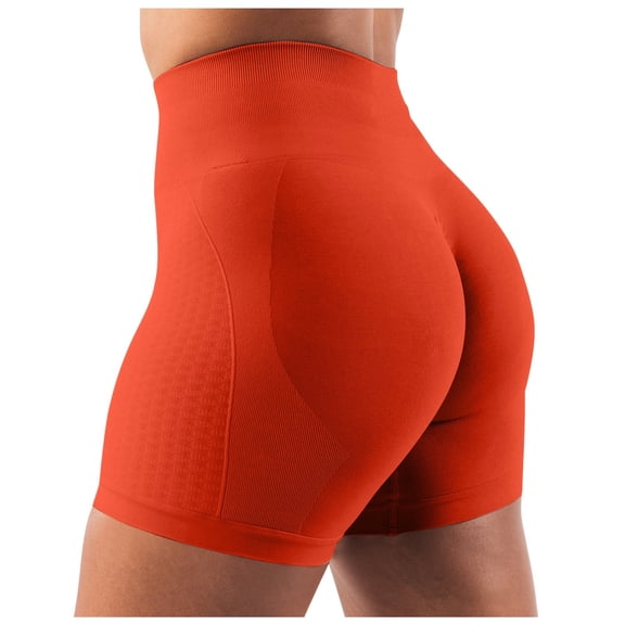 OSOLU Womens Workout Seamless Scrunch Lifting Shorts High Waist Gym Yoga Shorts Sports Soft Tummy Control Workout Athletic Gym Bottoms Red L