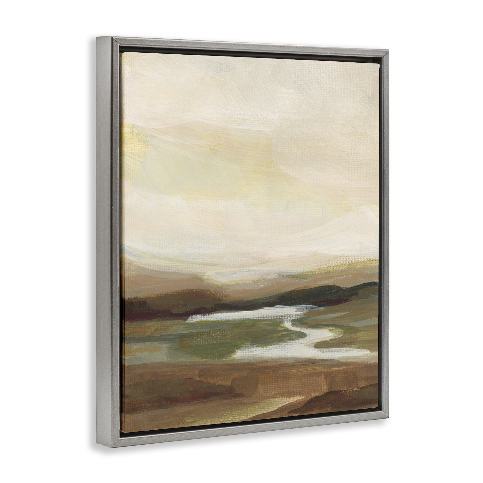 Stupell Industries Chestnut Springs River Landscape Painting Gray Floater Framed Art Print Wall Art, 17 x 21