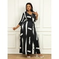 thumbnail image 5 of HVEOO Women's V Neck 3/4 Sleeve African Floral Printed Party Loose Long Maxi Dress with Belt, 5 of 9