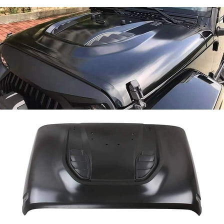 The 10th Anniversary Hood Hard Rock Style Full Metal Vented Heat Reduction Hood Compatible with 2007-2017 Jeep Wrangler JK JKU, Black