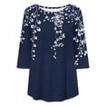 thumbnail image 5 of Sawvnm Women Blouses Plus Size Women's Fashion Loose Casual Printing 3/4 Sleeve T-Shirt Round Neck Plus Size Top Skirts for Women Navy 2XL, 5 of 5