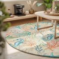 thumbnail image 3 of Round Area Rugs 4Ft, Teal Red Coastal Non-Slip Washable Circle Rugs Carpet, Nautical Seahorse Beach Coral Starfish Beige Indoor Outdoor Rug Floor Mats Throw Runner for Bedroom Living Room Bathroom, 3 of 8