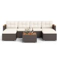thumbnail image 2 of Costway 7 PCS Wicker Conversation Set with Seat & Back Cushions Wood Armrests & Tabletop, 2 of 10