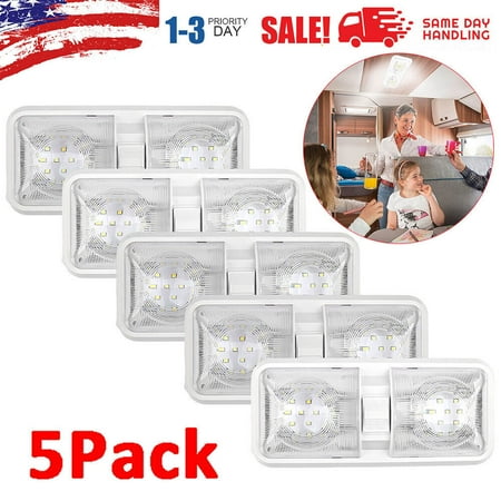 

5 - RV 12V Interior LED Ceiling Light Boat Camper Trailer Double Dome Light