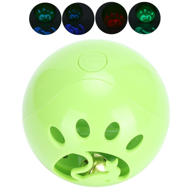 Pelota de juguete intermitente LED para mascotas, pelota rodante para gatos con campana, juguete interactivo con sonido para mascotas, color verde