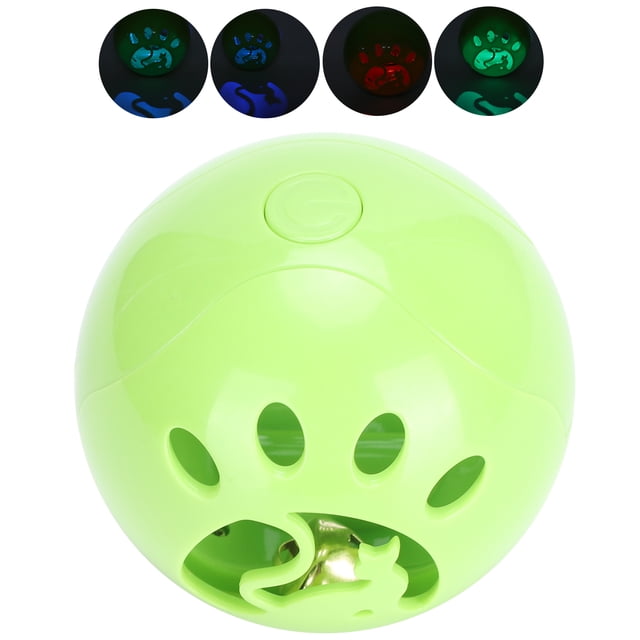 Pelota de juguete intermitente LED para mascotas, pelota rodante para gatos con campana, juguete interactivo con sonido para mascotas, color verde