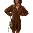 thumbnail image 3 of SHIBEVER Fall Long Sleeve Leopard Floral Tunic Dress for Women Boho V Neck Ruffle Swing Mini Dresses Brown, 3 of 6