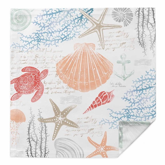 Cloth Napkins 1 Piece - 20x20 Inches, Orange Red Blue Coastal Nautical Washable Reusable Table Napkins, Beach Sea Turtle Ocean Coral Starfish Soft Absortbent Dining Napkin for Party Wedding Hotel
