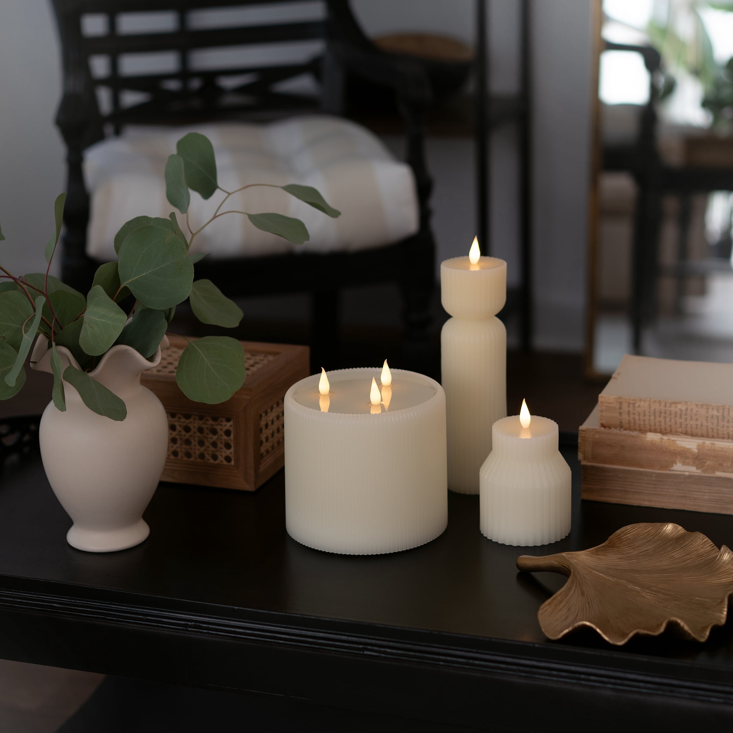 Home Decor Collection Fluted Large 3 Wick LED Flameless Candle