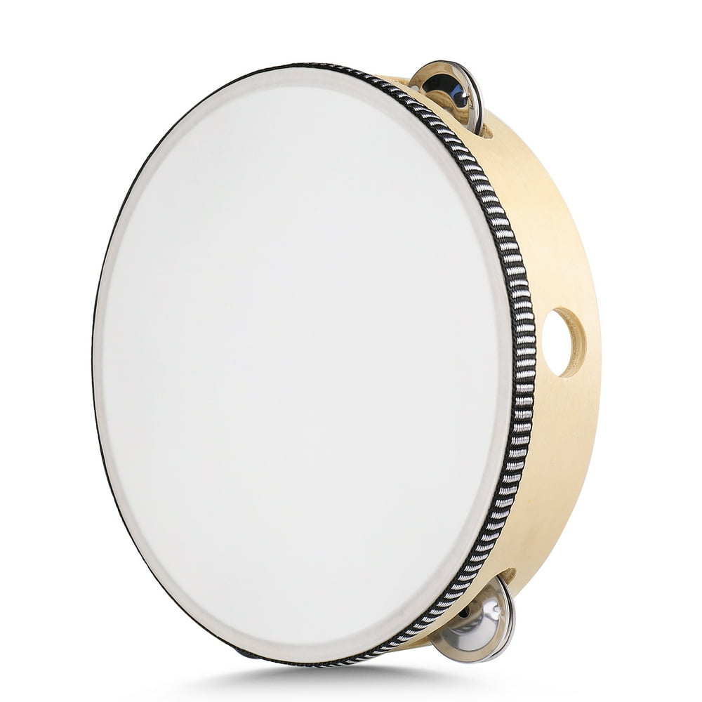 Wood Handheld Tambourine 8" Inch Single Row 5 Pair Jingles (Wood