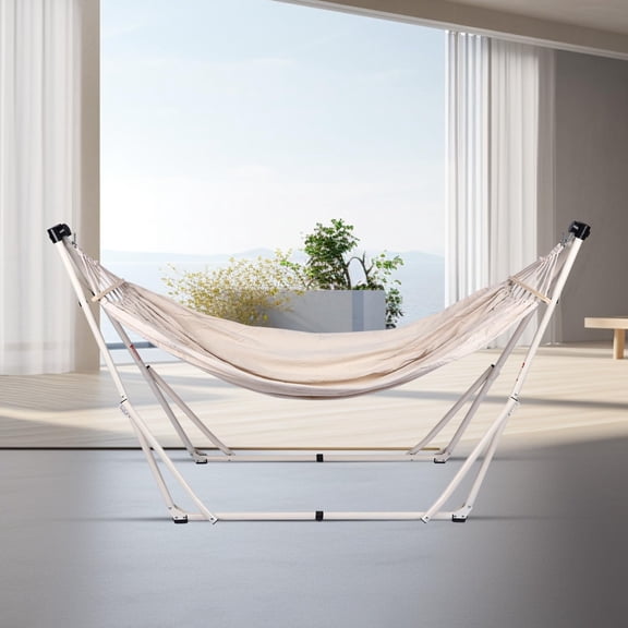 White 2-In-1 Hammock With Stand, Portable No-Tools Assembly Swing Chair For Indoor Outdoor Patio Garden Camping