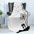 thumbnail image 4 of Black and White Soft Flannel Fleece Blanket, Little Boy and Girl Silhouette Under a Dandelion Monochrome Spring, Cozy Plush for Indoor and Outdoor Use, 70" x 90", Charcoal Grey White, by Ambesonne, 4 of 5