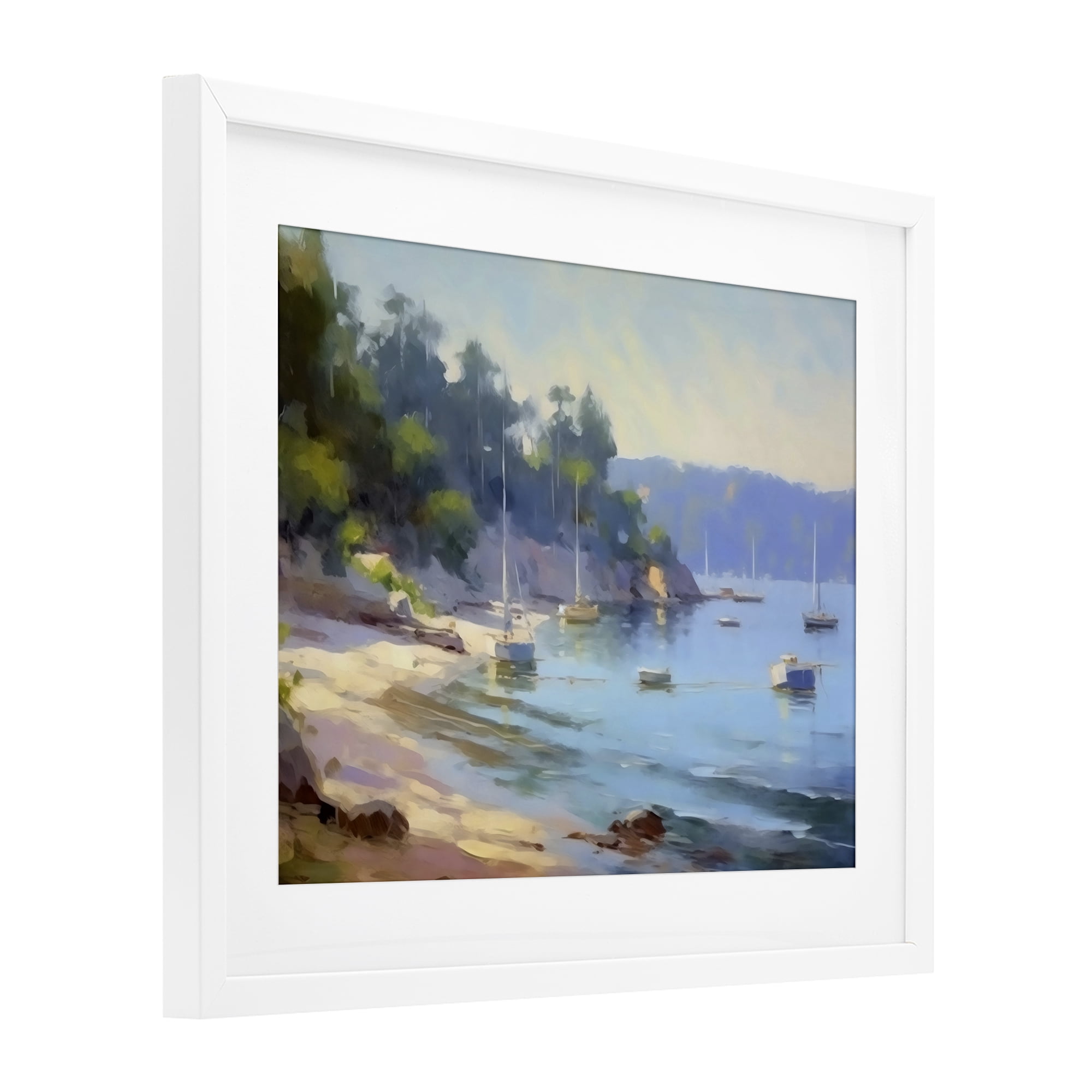 Stupell Industries Near The Shore Summer Sailing White Framed Print Under Glass, design by Creative Studio