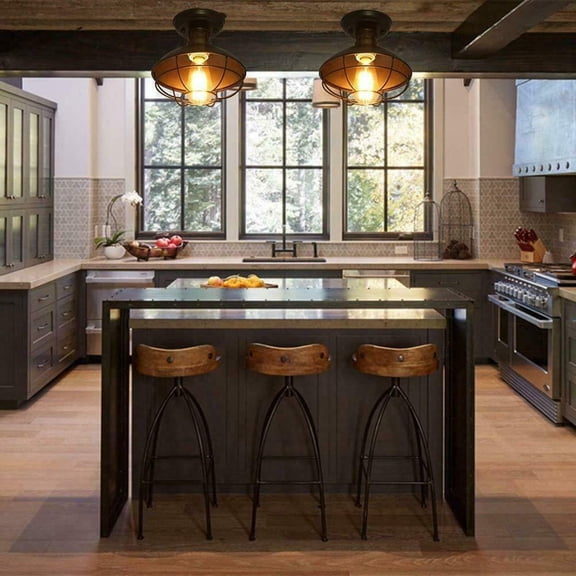 Rustic Farmhouse Metal Cage Ceiling Light Semi Flush Mount Pendant Lamp Fixture